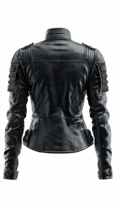 แจ็คเก็ตหนังสไตล์ทหารสำหรับผู้หญิงพร้อมปกตั้ง - Product Image 6