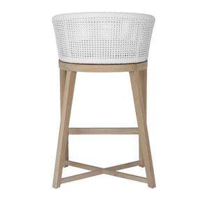 Chaise de bar d'extérieur de luxe, structure en aluminium, rotin synthétique tissé, pieds en teck, siège rembourré, durable, résistant à l'eau, hôtel - Product Image 2