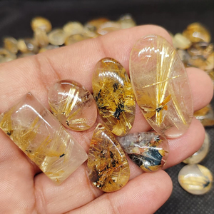 Natural Golden Rutile Quartz Oval Gemstone for <b>Necklace</b> Making for Jewellery Creativity - Product Image 1