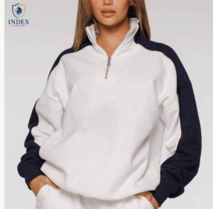 Sudadera de Mujer Index Apparel, Blanca, de Forro Polar, con Cierre de Cremallera de un Cuarto, Manga Larga, Corte Regular, Transpirable, para Otoño - Product Image 1