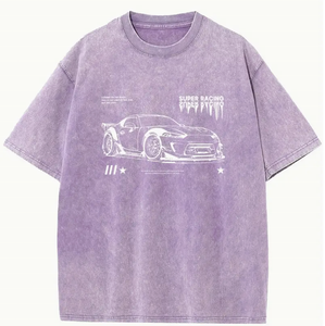 Camiseta deportiva con cuello redondeado para competición de carreras, camiseta de lavado ácido para hombre, Camiseta de algodón unisex de gran tamaño, camiseta informal de calle vintage - Product Image 2