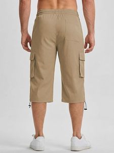 Short cargo 3/4 pour hommes, pantalon capri à taille élastique avec poches zippées - Product Image 3
