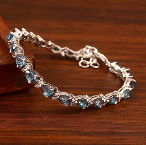 Shama Gems Jewels - Pulsera de Cadena con Topacio Azul de Londres Natural, Plata de Ley 925, Chapada en Oro, Joyería de Lujo para Mujer - Product Image 1