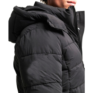 Men's Black Hooded <b>Padded</b> Jacket Full Sleeve Slim Fit Winter Wear Zipper Closure Printed Custom Team Name Polyester Material - Product Image 4