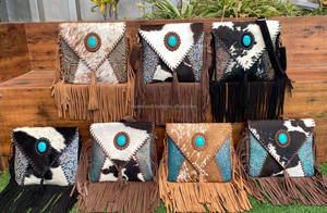 New Hair on Hide <b>Fur</b> Leather Fringe Handbag Cowhide Leather Hot Selling Crossbody Purse Stylish Turquoise Stone Sling Bag Gifts - Product Image 5