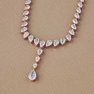 Luxury Pear Cut Moissanite Tennis <b>Necklace</b> Set 925 Sterling Silver Rose Gold Plated Bridal Jewelry Set VVS <b>D</b> Color Diamond - Product Image 2