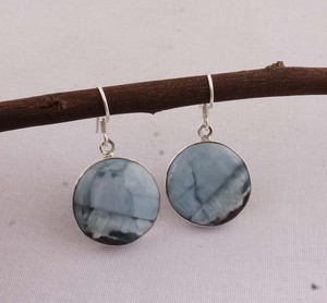 Pendientes de Ágata Azul Hechos a Mano, Plata de Ley 925, Estilo Bohemio Vintage, Pendientes Colgantes de Ágata con Banda, Proveedor de Joyería Fina - Product Image 2
