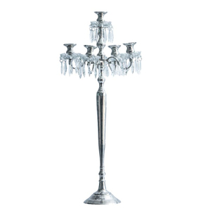 Candélabre de luxe à 5 bras en cristal pour centre de table de mariage, grand chandelier en métal argenté, vente en gros, directement de l'usine - Product Image 2