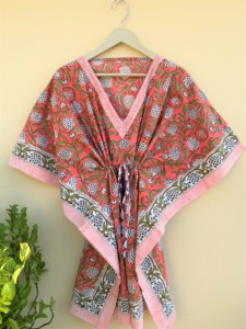 Floral Cotton Block Print <b>Kaftan</b> Skirt Handmade Sleepwear <b>Beach</b> Cover-Up Robe Women Customizable Free Size Custom - Product Image 4