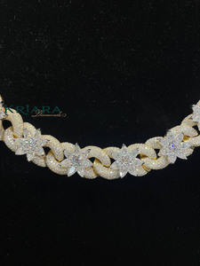 Lab Grown Diamond Brilliant Cut Flower <b>Statement</b> <b>Necklace</b> 14k Gold Plated Pave Setting Luxury Link Chain Unisex Wedding Jewelry - Product Image 1