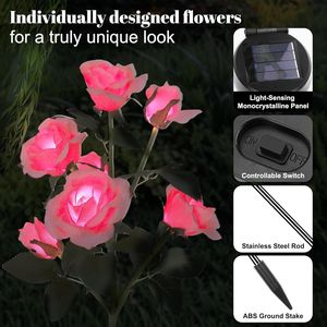 Set di 2 Luci LED Solari a Forma di Rosa per Esterni, 14 Fiori, Impermeabili, Cambio Colore, Pali da Giardino Alimentati dal Sole - Product Image 4
