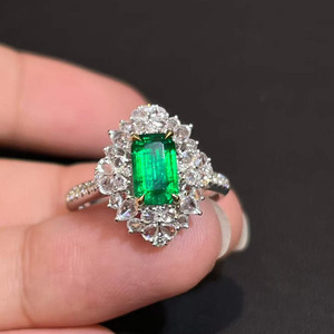 Bague-pendentif en or 18 carats incrusté d'émeraudes vertes naturelles de 1,15 carat et de 60 diamants blancs brillants, bijou double usage pour femme - Product Image 5