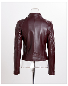Chaqueta de Moto de Cuero PU para Mujer, con Estampado, Cuello Alto, Cierre de Cremallera, Color Sólido, Calidad Premium, para Otoño - Product Image 4
