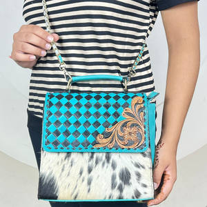 2025 Latest Fashion Designer Checkered Pattern Small Square Crossbody Shoulder Handbag Hand <b>Tooled</b> Cowhide <b>Leather</b> Messenger Bag - Product Image 4