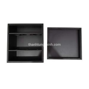 Caja de vino rectangular de madera con forro de satén azul para regalo, manualidades y almacenamiento. Hecho en Vietnam. - Product Image 4