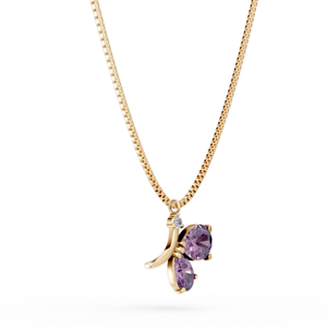Women's 18K <b>Gold</b> Amethyst <b>Pendant</b> Necklace With Diamond Round Brilliant Cut Plant Shape Box Chain Romantic Everyday Wear - Product Image 2