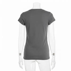 T-shirt gris ample à col rond et manches courtes pour femme, coupe décontractée, 100 % coton jersey, couleur unie, toutes saisons - Product Image 4