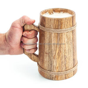 Meilleurs verres à bière en bois d'acacia indien Tasse décorative de restaurant à la main unique Nouveau design Forme de taille personnalisable - Product Image 3