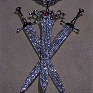 Custom Made Bling Moissanite Crystal <b>Sword</b> Brooch Pendant In 925 <b>Silver</b> Personalized Iced Iced Hip Hop Jewelry Manufacturer - Product Image 1