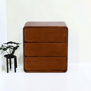Commode de luxe en bois, meuble de rangement moderne et minimaliste, table de chevet au design rétro incurvé, meuble en bois - Product Image 1