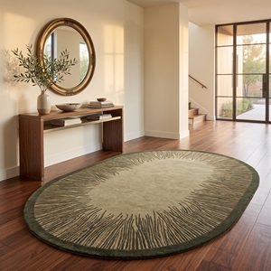 Tapis rond moderne en laine tressée, aspect laine, couleur marron vert naturel, tapis de salle à manger - Product Image 2