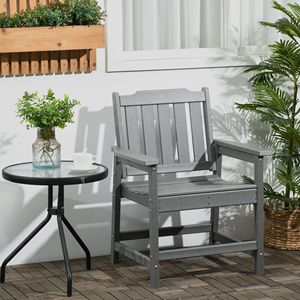 Sedia da pranzo grigia per esterni con schienale a doghe e braccioli, ideale per giardino, bordo piscina, eventi e uso esterno in appartamenti - Product Image 2