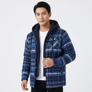 Men's Winter Hooded Plaid Zipper <b>Jacket</b> Casual <b>Thick</b> Quilted <b>Fleece</b> Lining Windproof Outerwear - Product Image 5