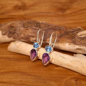 Boucles d'oreilles en améthyste naturelle, argent sterling 925, topaze polie, bijoux faits à la main pour femmes - Product Image 6