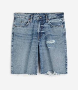 Pantalones Cortos Bermuda de Mezclilla Lavada de Cintura Alta para Hombre, Estilo Casual, con Botones, Dobladillo Deshilachado, Transpirables, para Verano - Product Image 2