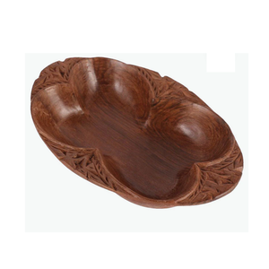 Bol de service en bois artisanal à double compartiment avec poignées sculptées - Product Image 3