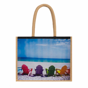 <b>Medium</b> Jute Shopping <b>Bag</b> With Top Handle For Groceries Reusable Tote Black And Natural Color - Product Image 1