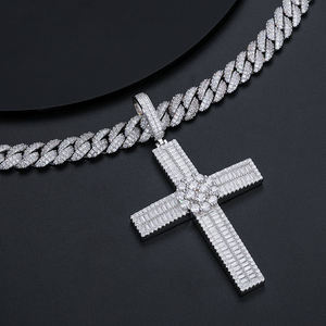 Iced Out <b>Cross</b> Pendant Necklace Rhodium Plated <b>Men's</b> Hip Hop Jewelry Zircon Stone Channel Setting Themed Pendant - Product Image 1