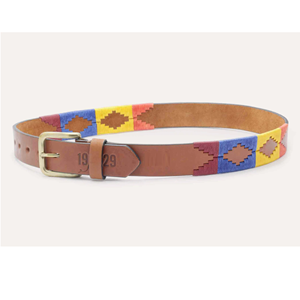 Handmade Argentinian Polo <b>Belt</b> Leather Brown Embroidery Blue Beige <b>Red</b> - Product Image 1