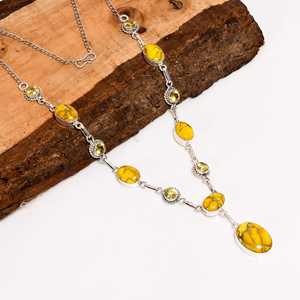 Honey Dahlia Turquoise Citrine <b>Necklace</b> Sterling Silver Bohemian <b>Statement</b> Jewelry Handmade Gift for Her - Product Image 2