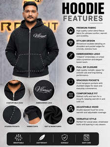 Men's <b>Black</b> <b>Zip</b>-<b>Up</b> <b>Hoodie</b> Rhinestone Embellished Casual Hooded Sweatshirt Regular Fit French Terry Cotton <b>Zip</b> <b>Up</b> <b>Hoodie</b> - Product Image 2