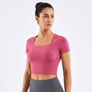 En gros, Hauts de compression de yoga pour femme, à manches courtes, coupe ajustée, col montant, pour la natation, le sport et le cyclisme - Product Image 6