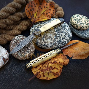 Handmade Damascus Folding <b>Knife</b> with Natural <b>Bone</b> <b>Handle</b> Custom Pocket EDC Hunting <b>Knife</b> - Product Image 1