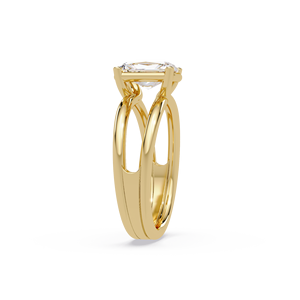 Anillos de Compromiso de Diseño Único en Oro Puro de 14K con Diamante Cultivado en Laboratorio de Corte Radiante de 2.00 Ct, Certificado IGI, Anillos de Boda con Vástago Ancho - Product Image 4