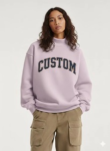 Women's Oversized Mock Neck Long Sleeve Fleece Fabric <b>Sweatshirt</b> <b>Embroidery</b> Custom Placement Print Polka Circle Graphics Relaxed - Product Image 3