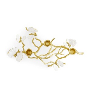 Magnifique chandelier en forme de branche dorée avec des feuilles blanches et trois supports pour la décoration de la maison - Product Image 4
