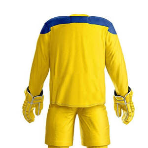 Men's Yellow Full Sleeve <b>Soccer</b> Jersey With Blue Shoulder Panels Moisture Wicking Polyester Sport Wear All Seasons Adult Uniform - Product Image 1