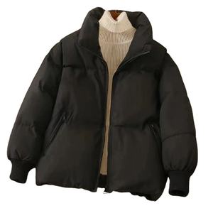 เสื้อโค้ทผู้หญิงมีซิปสีล้วนทรงหลวม, เสื้อโค้ทขนเป็ดลำลองเสื้อแจ็คเก็ตบุคอตตอนกันความร้อนหนาสำหรับฤดูหนาว - Product Image 2