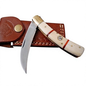 Navaja Plegable con Hoja de Acero Inoxidable y Rayas Rojas, Mango de Marfil, Navaja de Bolsillo para Camping, Longitud Total de 7.5 Pulgadas - Product Image 1