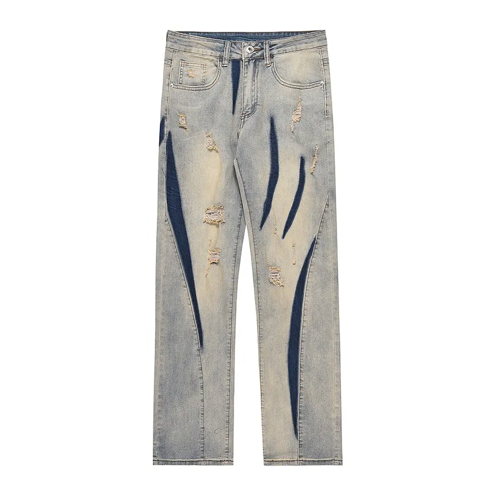 GDTEX хип-хоп потертые джинсовые джинсы прямые джинсы мужские винтажные джинсы