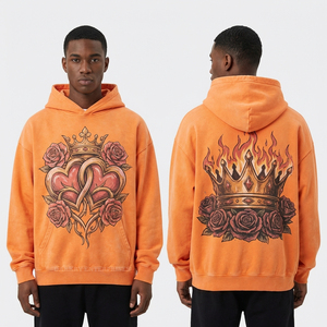 Custom Vintage Acid Wash Hoodie <b>Mens</b> Heavyweight Oversized Pullover Grim <b>Reaper</b> Graphic Embroidery Streetwear Hoody Vendor - Product Image 5