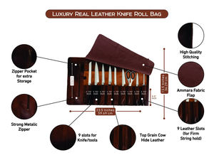 Bolsa de Almacenamiento para Cuchillos de Chef, de Lona y Cuero, de Lujo, Resistente, con Cierre, Organizador Profesional de Cocina, Estuche de Viaje LCKR-0008 - Product Image 2