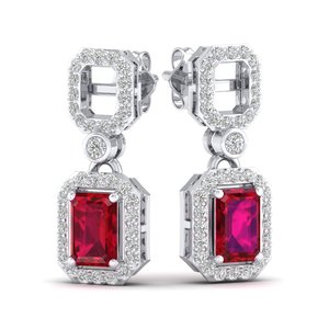REYES Custom Design 14K Solid Gold Diamond Dangle <b>Drop</b> <b>Earrings</b> For Women <b>Emerald</b> Cut 2 Carat Ruby Gemstone Fine Jewelry - Product Image 5