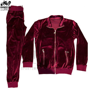 Survêtements en velours épais pour hommes, 2 pièces, col rond zippé, logo personnalisé en gros - Product Image 4