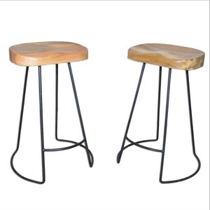 Silla de Bar de Diseño Industrial Moderno y Lujoso con Estructura Metálica y Asiento de Madera, con Reposapiés, Altura de Barra, para Cocina, Isla o Comedor - Product Image 2