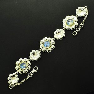 Bracelet en argent sterling 925 avec pierre de lune arc-en-ciel naturelle sertie, chaîne vintage à maillons pour femme, bijoux à porter au quotidien - Product Image 4